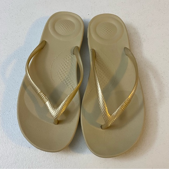Gold Metallic Sandals with Textured Footbed - Picture 3 of 6